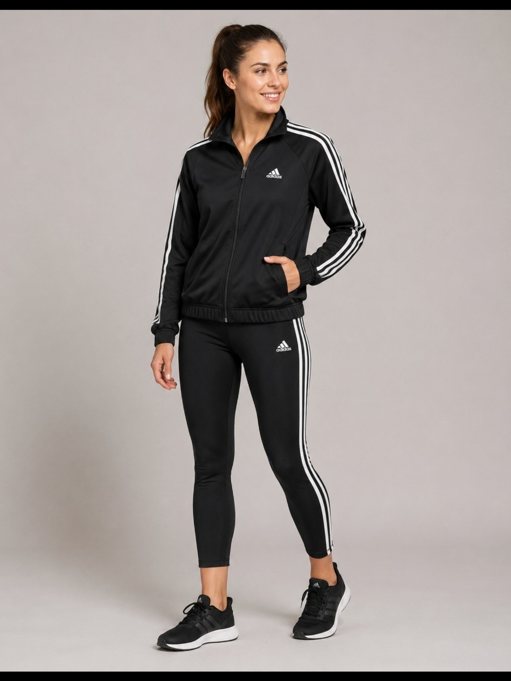 Adidas Women’s Black 3-Stripe Jacket & Leggings Set Size M